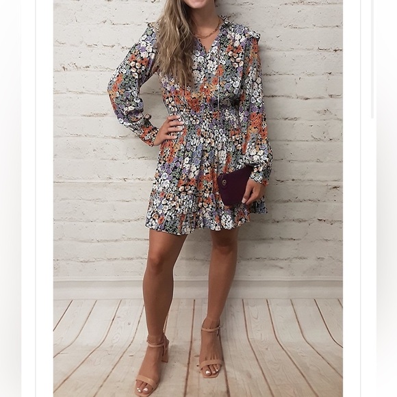 Dear John Multicolor Floral Long Sleeve Dress large - Picture 1 of 5